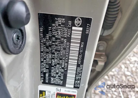 2014 Toyota Camry L z USA, uszkodzony, nr VIN 4T4BF1FK3ER397839